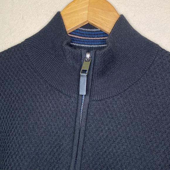 Ted Baker Quarter Zip Wool Blend Pullover Black Long Sleeve Men's Sweater 4(L) - Picture 6 of 14